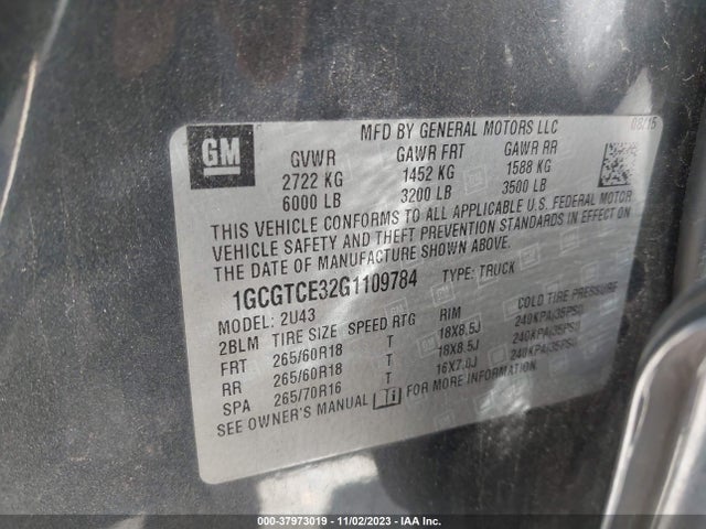 Chevrolet Colorado Lt 2016 1GCGTCE32G1109784 Image 9