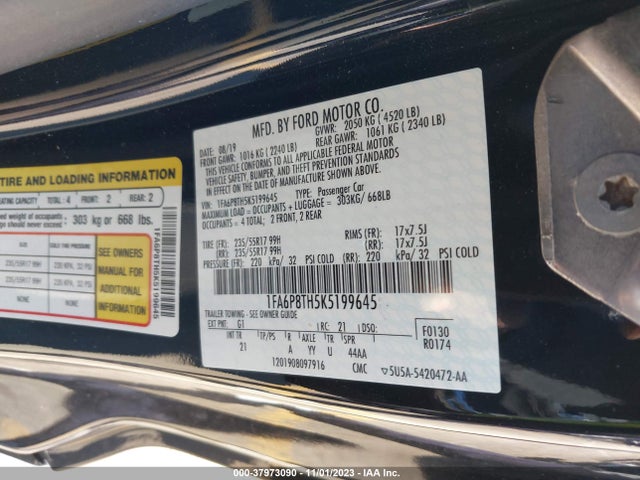 Ford Mustang Ecoboost 2019 1FA6P8TH5K5199645 Image 9