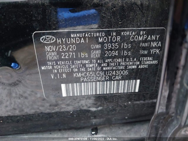 2020 HYUNDAI IONIQ HYBRID BLUE VIN: KMHC65LC9LU243006