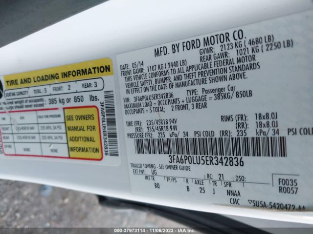 3FA6P0LU5ER342836 Ford Fusion Hybrid Se