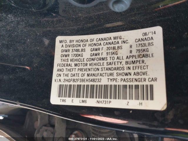 2014 HONDA CIVIC LX VIN: 2HGFB2F59EH548232