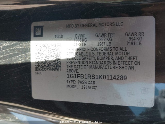 Chevrolet Camaro 1lt 2019 1G1FB1RS1K0114289 Image 9