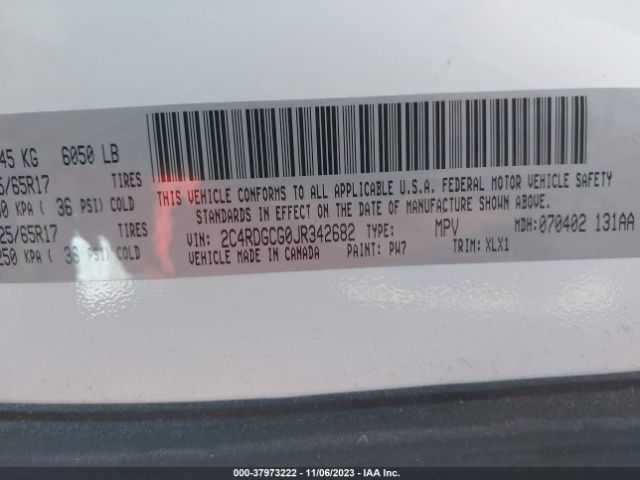 2C4RDGCG0JR342682 Dodge Grand Caravan Sxt