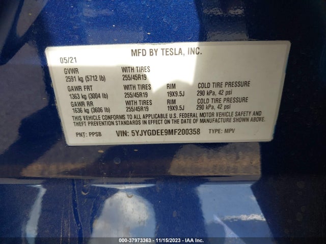 5YJYGDEE9MF200358 Tesla Model Y Long Range Dual Motor All-wheel Drive