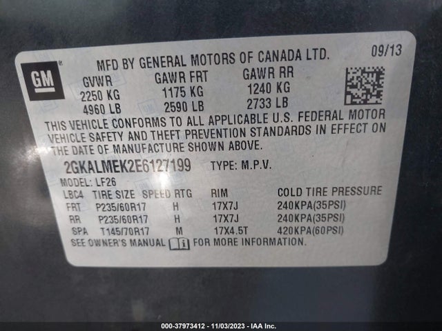 GMC Terrain Sle-1 2014 2GKALMEK2E6127199 Image 9