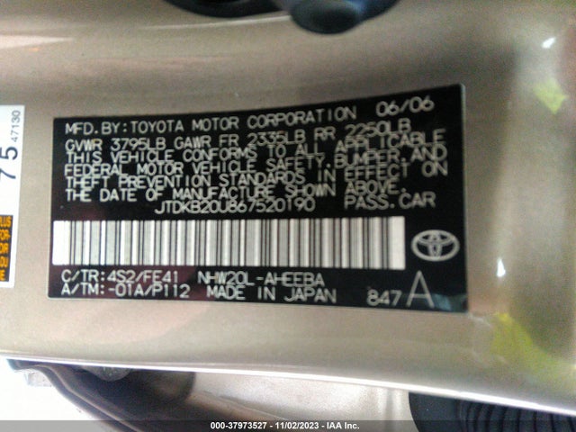 2006 TOYOTA PRIUS VIN: JTDKB20U867520190