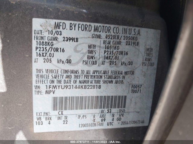2004 FORD ESCAPE XLT VIN: 1FMYU93144KB22818