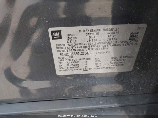 Chevrolet TRAX LTZ 2016 3GNCJRSB8GL275472 Image 9