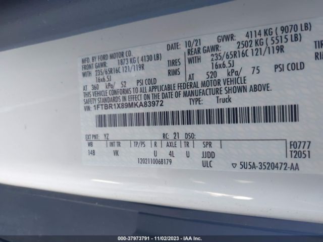 1FTBR1X89MKA83972 Ford Transit-250 Cargo Van