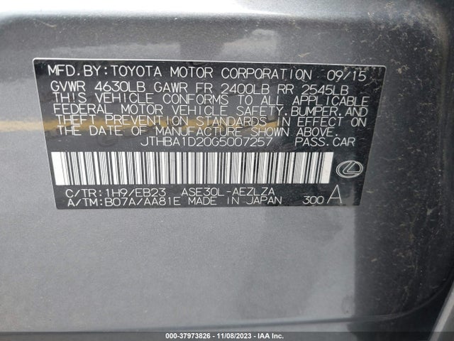 2016 LEXUS IS 200T VIN: JTHBA1D20G5007257