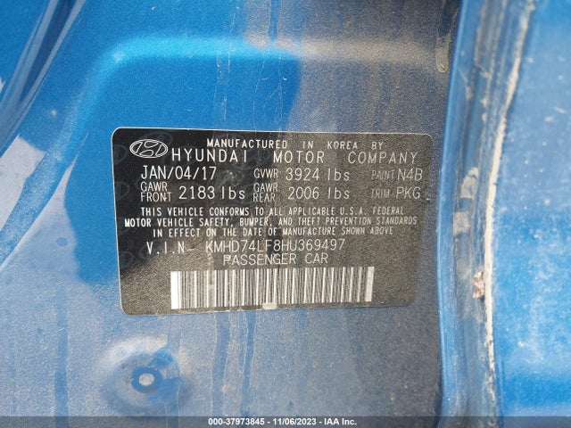 2017 HYUNDAI ELANTRA SE VIN: KMHD74LF8HU369497