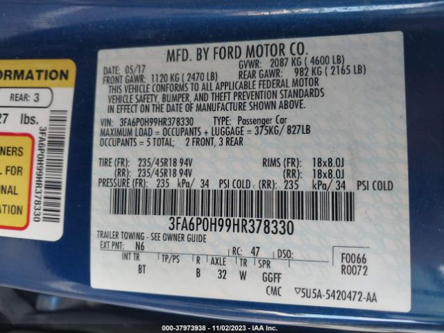 3FA6P0H99HR378330 Ford FUSION SE