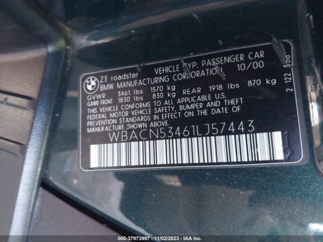 2001 BMW Z3 WBACN53461LJ57443 Photo 8