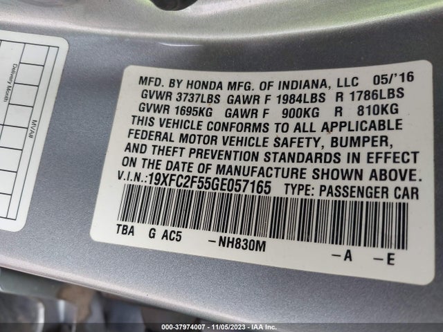Honda Civic Lx 2016 19XFC2F55GE057165 Image 9