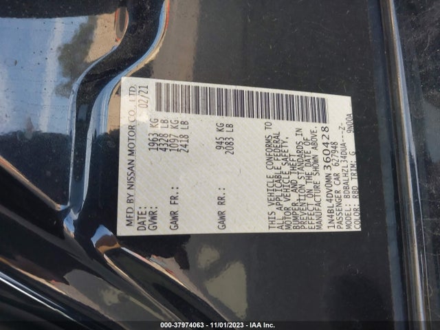 2021 NISSAN ALTIMA SV FWD VIN: 1N4BL4DV0MN360428