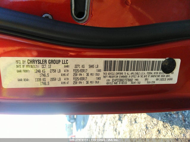 2013 DODGE JOURNEY SXT VIN: 3C4PDCBB6DT578082