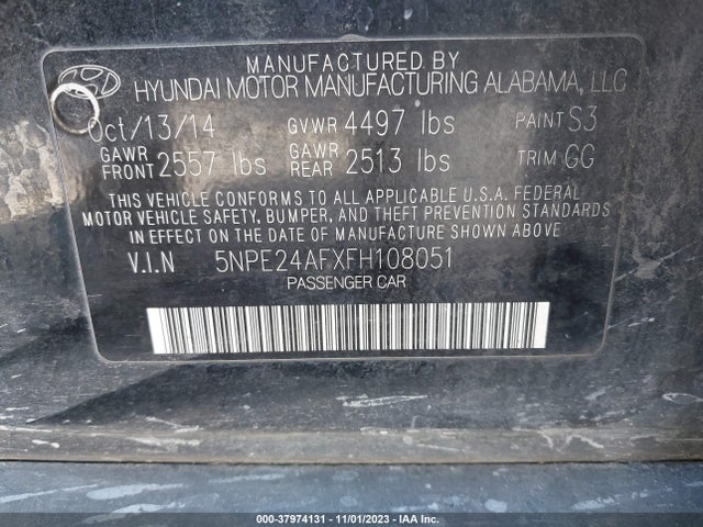 Hyundai SONATA SE 2015 5NPE24AFXFH108051 Image 9