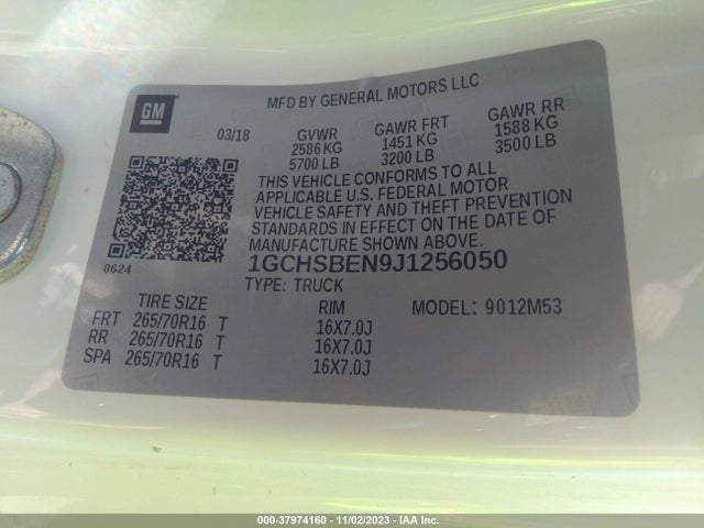 Chevrolet Colorado Wt 2018 1GCHSBEN9J1256050 Image 9
