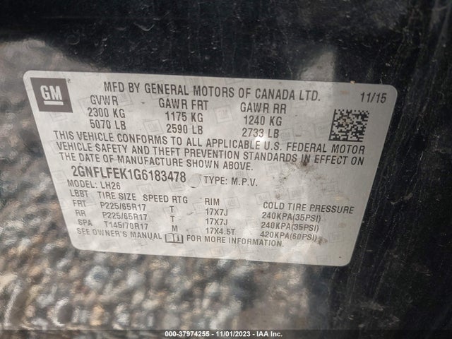 Chevrolet EQUINOX LT 2016 2GNFLFEK1G6183478 Image 9