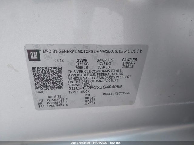 2018 CHEVROLET SILVERADO 1500 LT VIN: 3GCPCRECXJG404059