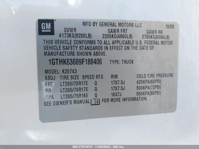 Aukcja sprzedaży 2009 Gmc Sierra 2500hd Slt, vin: 1GTHK63689F188406, numer aukcji: 37974510