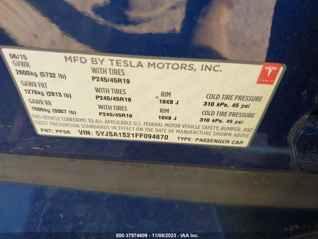 Tesla MODEL S 2015 5YJSA1S21FF094670 Image 9