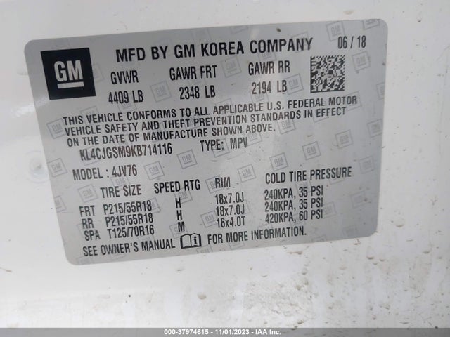 KL4CJGSM9KB714116 Buick Encore Awd Essence