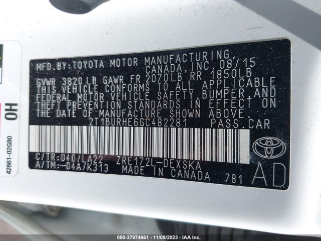 Toyota Corolla S Premium 2016 2T1BURHE6GC482281 Image 9