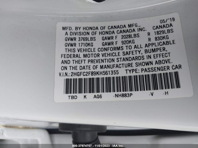 Honda Civic Sport 2019 2HGFC2F89KH561355 Image 9
