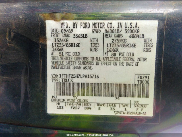 1990 FORD F250 VIN: 1FTHF25H7LPA15716