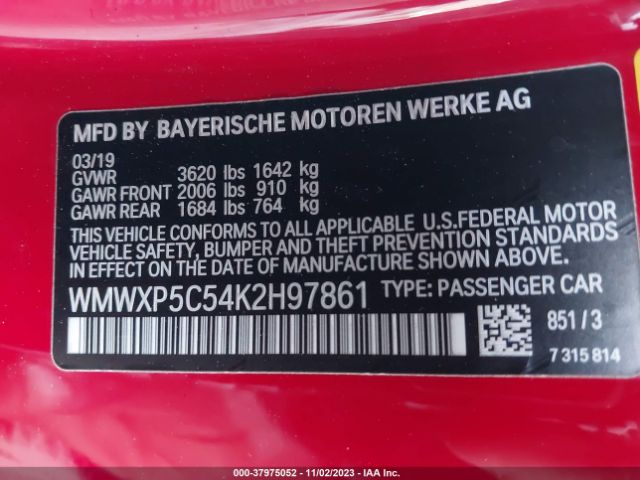 WMWXP5C54K2H97861 Mini Hardtop 2 Door Cooper