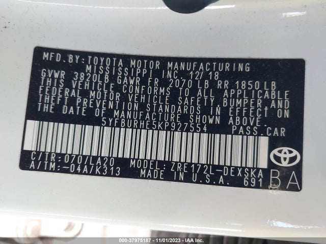 Toyota Corolla Xse/se 2019 5YFBURHE5KP927554 Image 9