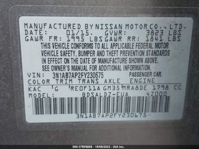 3N1AB7AP2FY230675 Nissan Sentra Sr/sl/s/sv/fe+ S