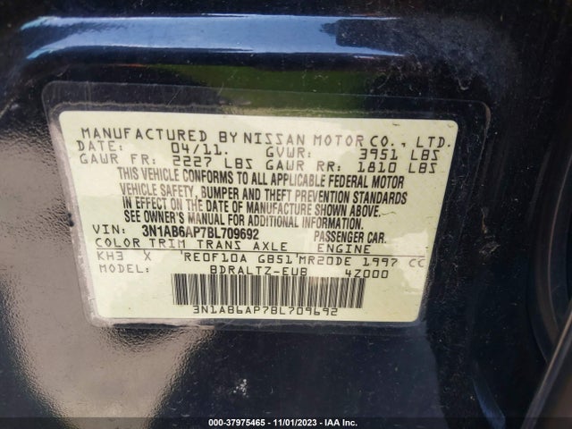 2011 NISSAN SENTRA 2.0 SR VIN: 3N1AB6AP7BL709692