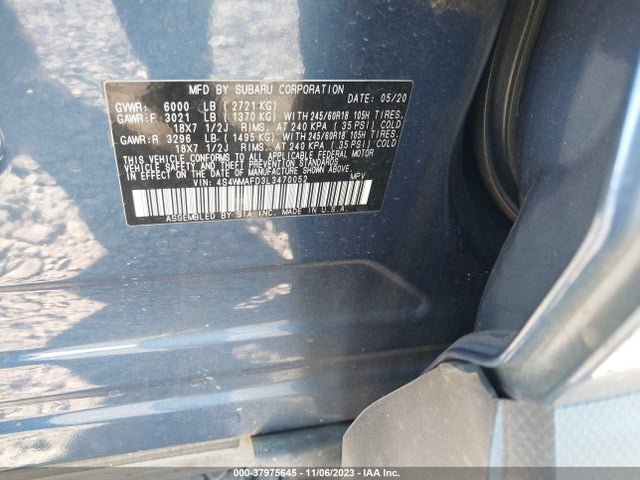 2020 SUBARU ASCENT PREMIUM VIN: 4S4WMAFD3L3470052