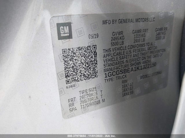 Chevrolet Colorado Wt 2019 1GCGSBEA1K1322150 Image 9