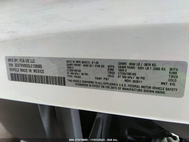 3C6TRVBG5LE138985 RAM Promaster Cargo Van