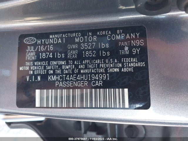 2017 HYUNDAI ACCENT SE VIN: KMHCT4AE4HU194991