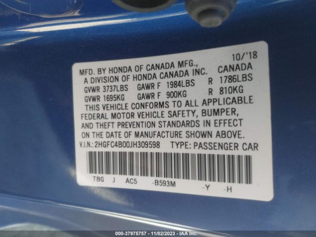 2HGFC4B00JH309598 Honda Civic Lx-p