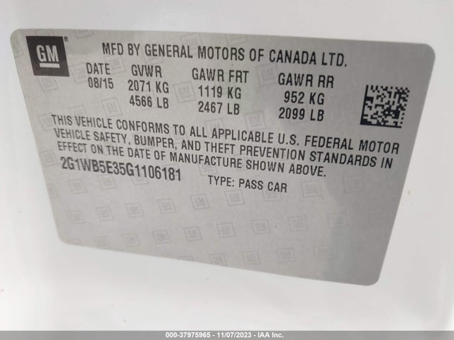 Chevrolet Impala Limited Lt 2016 2G1WB5E35G1106181 Image 9
