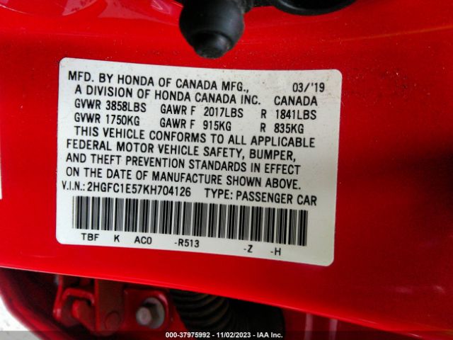 2HGFC1E57KH704126 Honda CIVIC SI