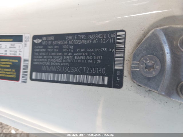 2012 MINI COOPER WMWSU3C5XCT258130 Photo 8