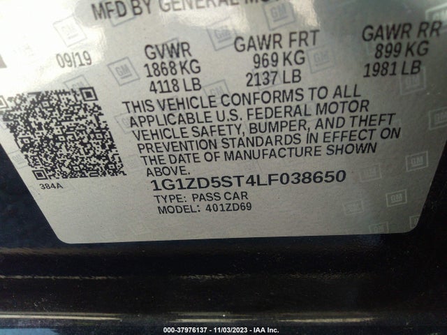 Chevrolet MALIBU LT 2020 1G1ZD5ST4LF038650 Image 9
