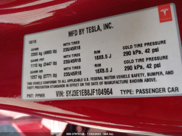 2018 TESLA MODEL 3 5YJ3E1EB8JF104964 Photo 8