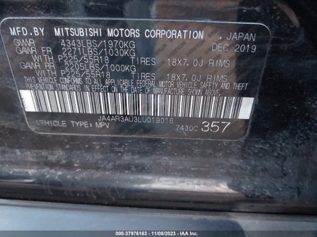 2020 MITSUBISHI OUTLANDER SPORT 2.0 BE VIN: JA4AR3AU3LU019016