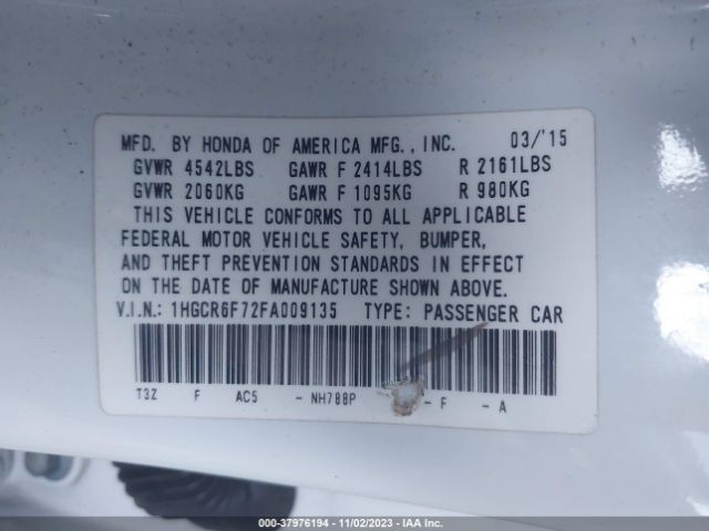 1HGCR6F72FA009135 Honda Accord Hybrid Touring