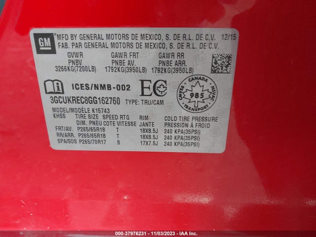 Chevrolet Silverado 1500 1lt/2lt 2016 3GCUKREC8GG162760 Image 9