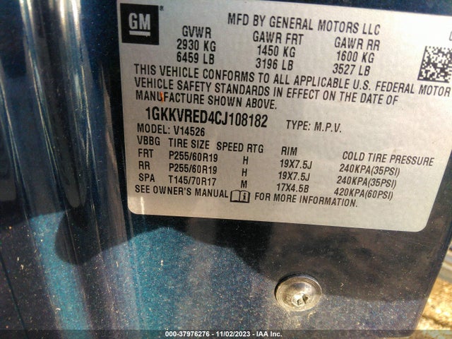 2012 GMC ACADIA SLT-1 VIN: 1GKKVRED4CJ108182