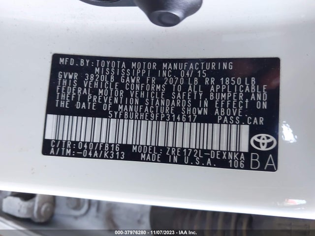 Toyota Corolla L/le/s/s Plus/le Plus 2015 5YFBURHE9FP314617 Image 9