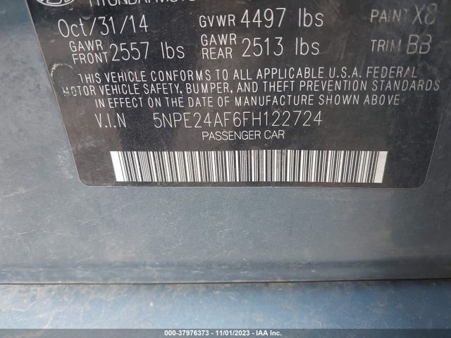 Hyundai SONATA SE 2015 5NPE24AF6FH122724 Image 9